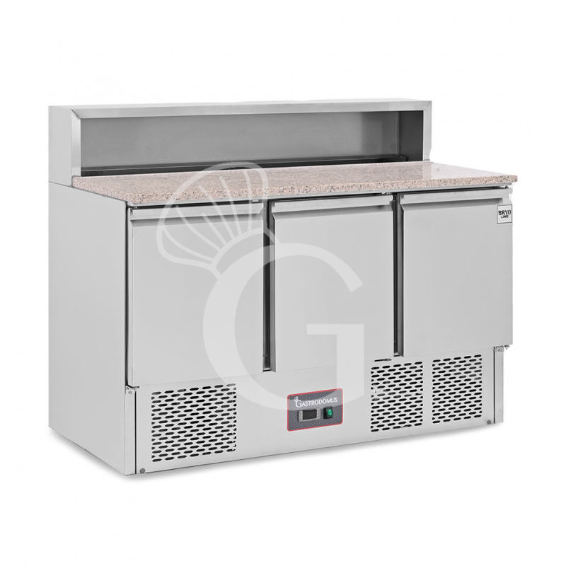 Saladette refrigerata 3 porte, temperatura +2°C/+ 8°C, piano in granito