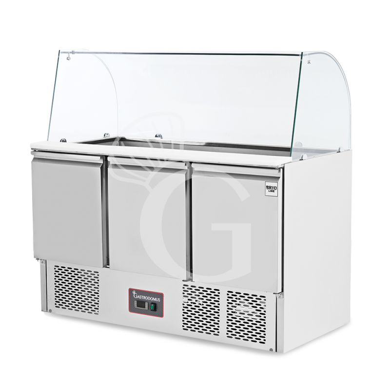 Saladette 3 porte per 4 bacinelle GN1/1 con vetro curvo