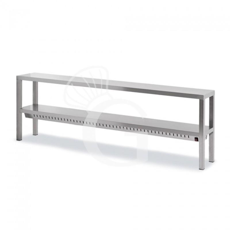 Ripiani sovrapposti con piano inferiore riscaldato L 2000 x P 300 x H 650 mm, completo di lampade
