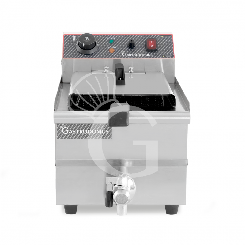 Friggitrice elettrica da banco con rubinetto 1 vasca 10 LT 3 KW Monofase