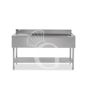 Lavello semplice 1 vasca e gocciolatoio a sinistra,ripiano,alzatina, L1600xP600xH965mm - con foro rubinetto Ø 32 mm