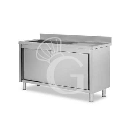 Lavello armadiato con porte scorrevoli,1 vasca,gocciolatoio a destra,alzatina,L1600xP600xH965mm - con foro rubinetto Ø 32 mm Lavello armadiato con porte scorrevoli,1 vasca,gocciolatoio a destra,alzatina,L1600xP600xH965mm - con foro rubinetto Ø 32 mm