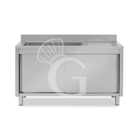 Lavello armadiato con porte scorrevoli,1 vasca,gocciolatoio a destra,alzatina,L1600xP600xH965mm - con foro rubinetto Ø 32 mm Lavello armadiato con porte scorrevoli,1 vasca,gocciolatoio a destra,alzatina,L1600xP600xH965mm - con foro rubinetto Ø 32 mm