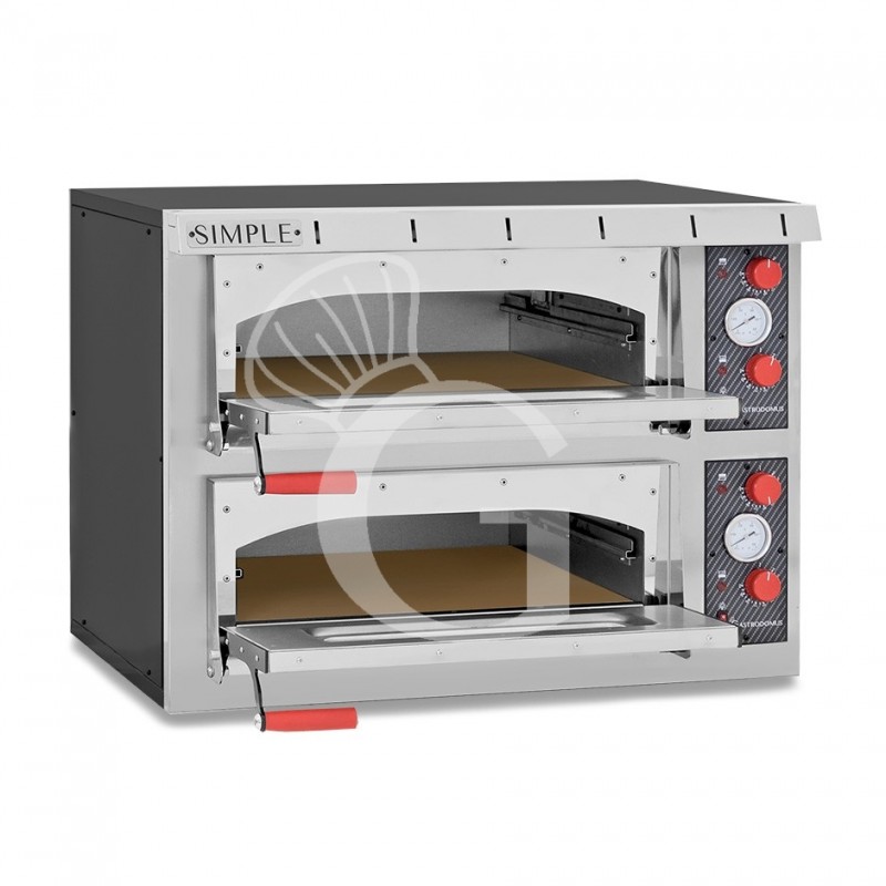 Fornetto Elettrico 2 pizze Ø 450 mm 2 camere potenza 8 Kw porta vetro con luce - Completo di guide per inserimento delle teglie