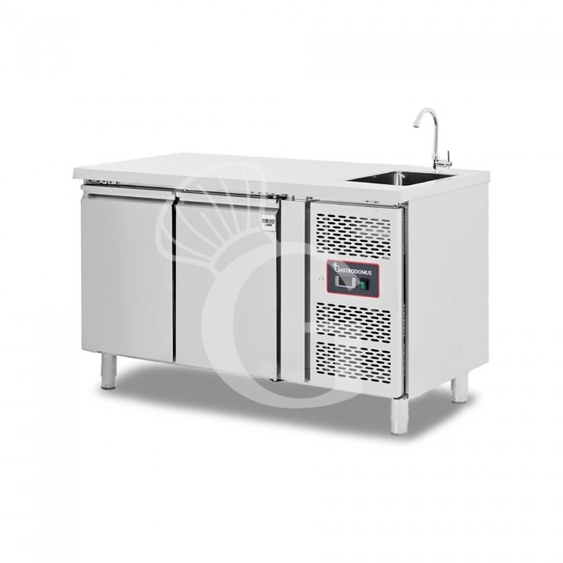 Tavolo Lavello Armadiato Refrigerato 2 porte Prof. 700 mm +2°C/+8°C classe energetica B - con foro rubinetto Ø 25 mm