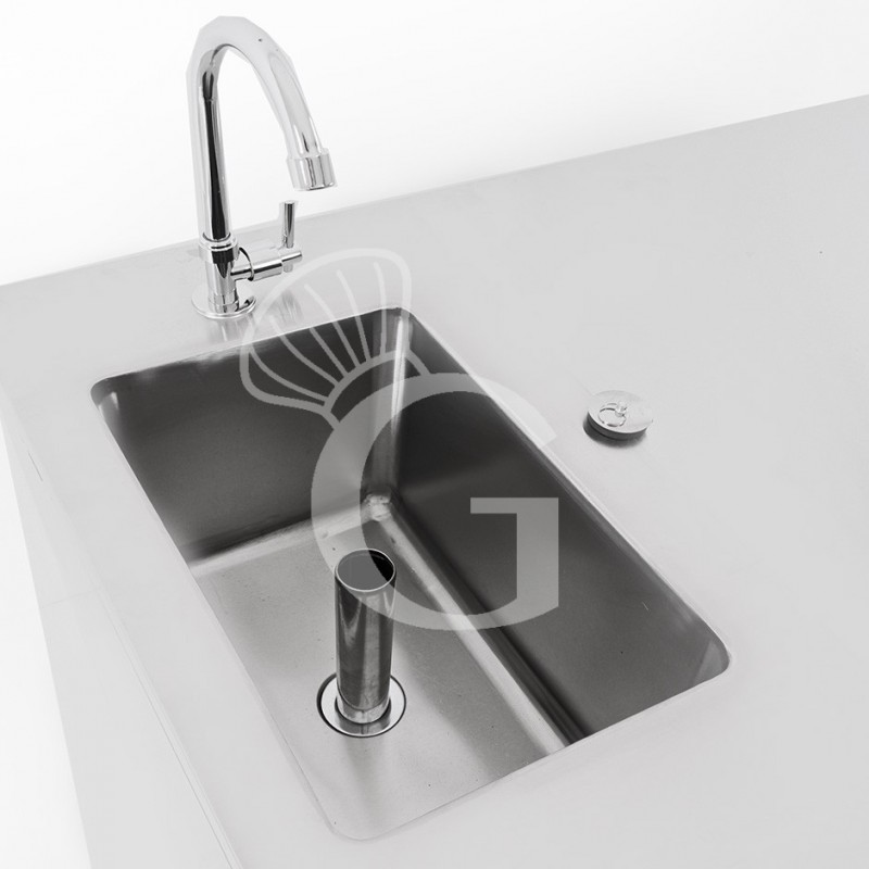 Tavolo Lavello Armadiato Refrigerato 4 porte Prof. 700 mm +2°C/+8°C motore a sinistra  - con foro rubinetto Ø 25 mm