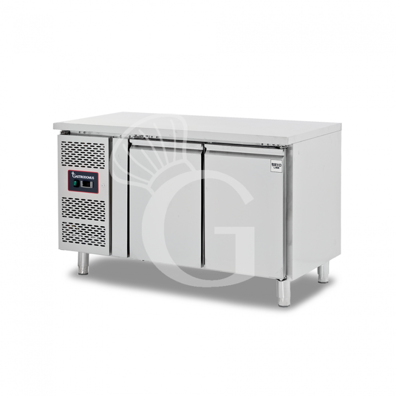 Tavolo Refrigerato 2 porte con alzatina Prof. 600 mm +2°C/+8°C motore a sinistra