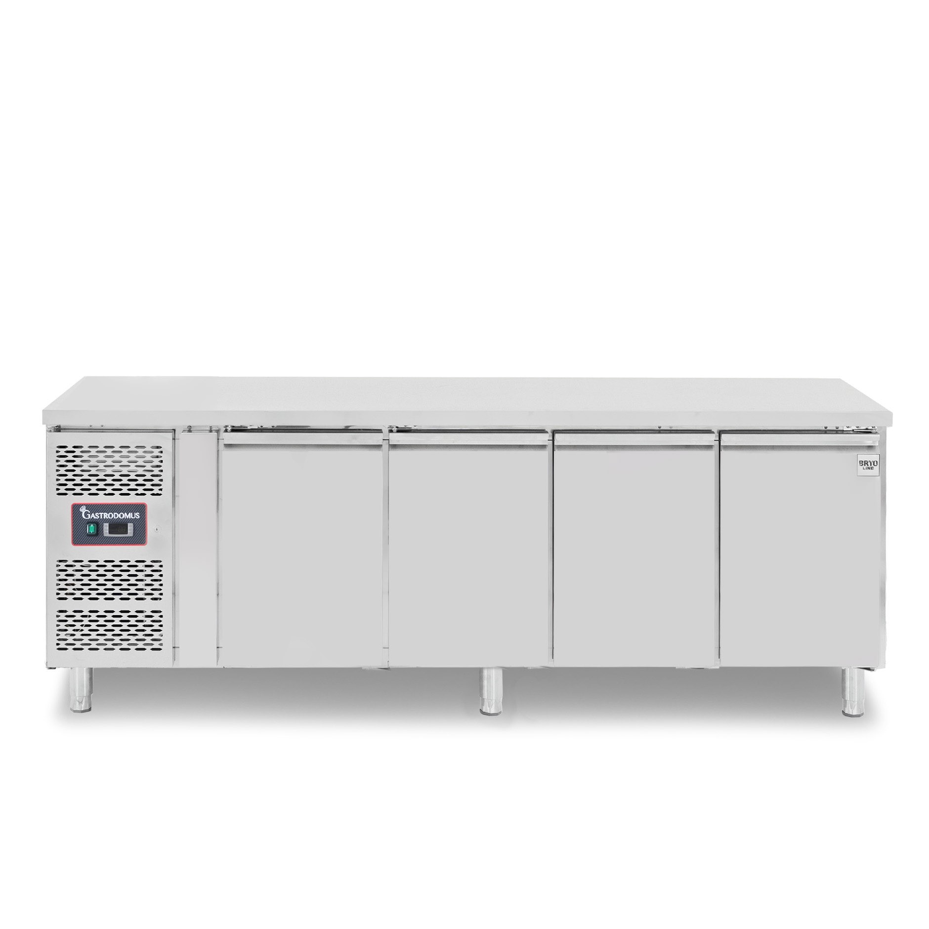 Tavolo Refrigerato 4 porte con alzatina Prof. 700 mm +2°C/+8°C motore a sinistra