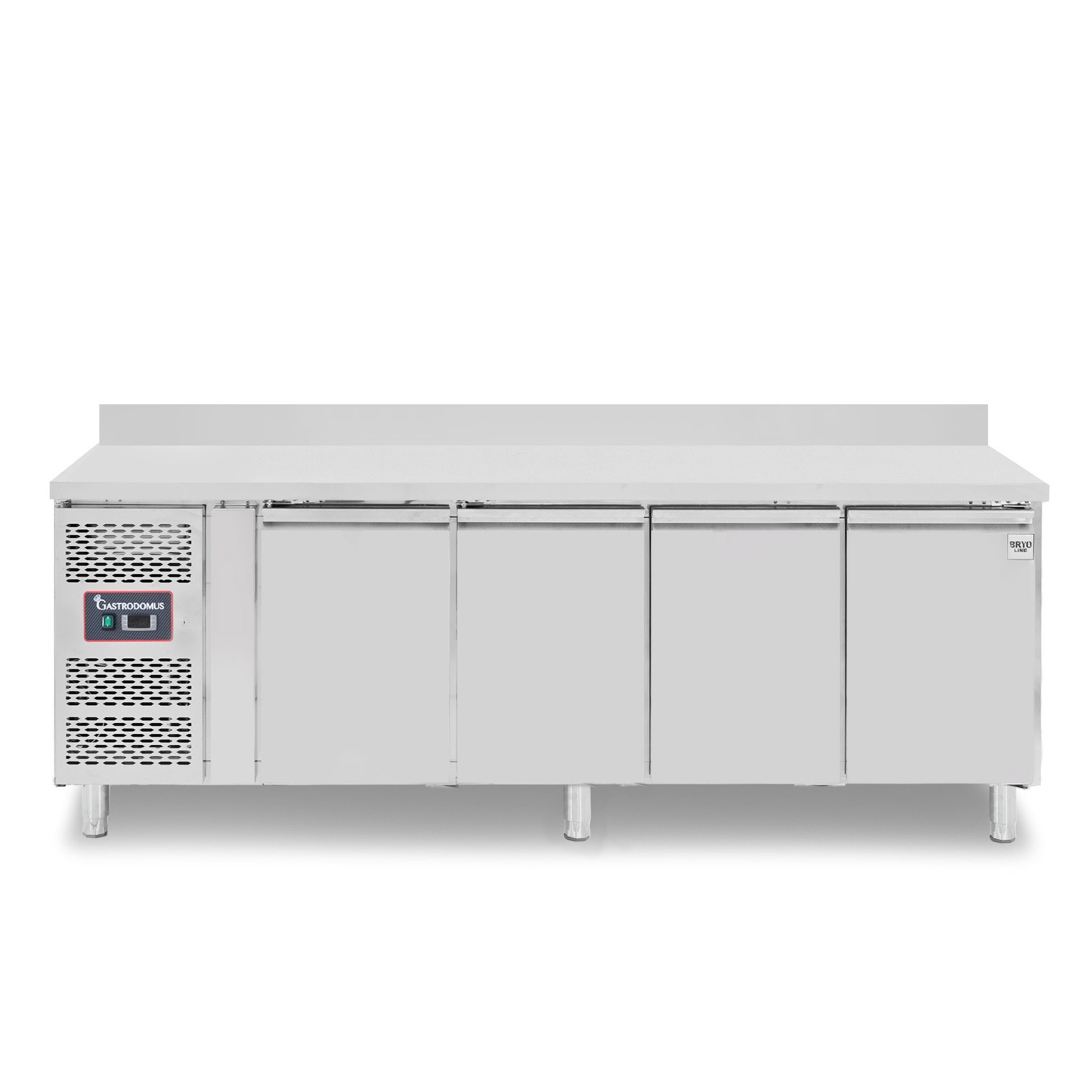 Tavolo Refrigerato 4 porte alzatina Prof. 600 mm +2°C/+8°C motore a sinistra