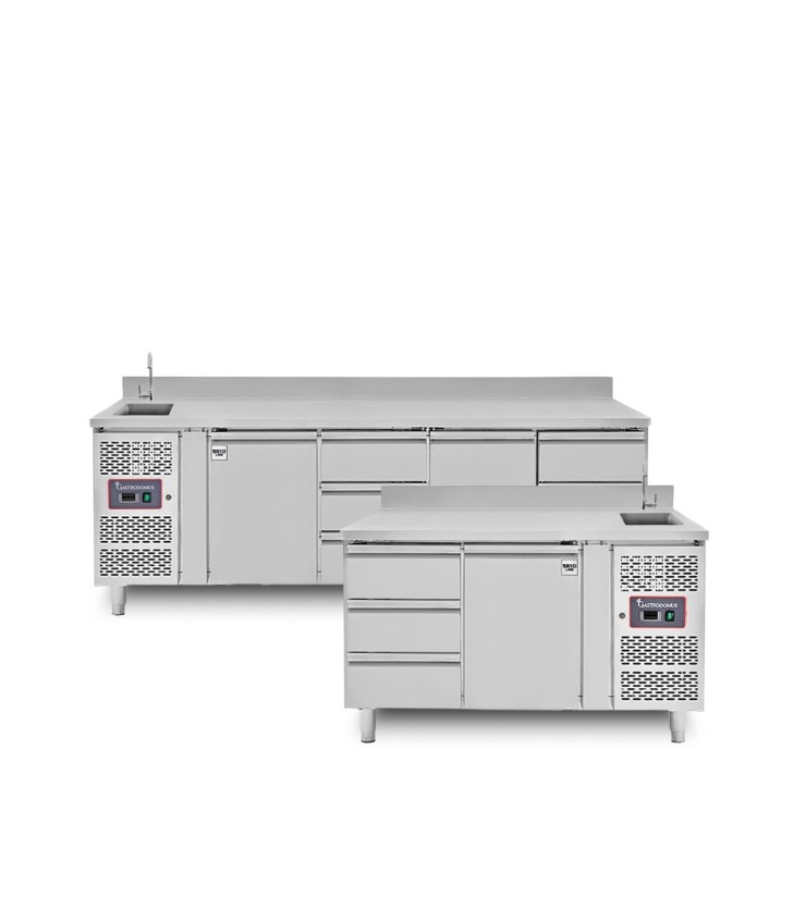 Tavoli refrigerati con lavello e cassetti