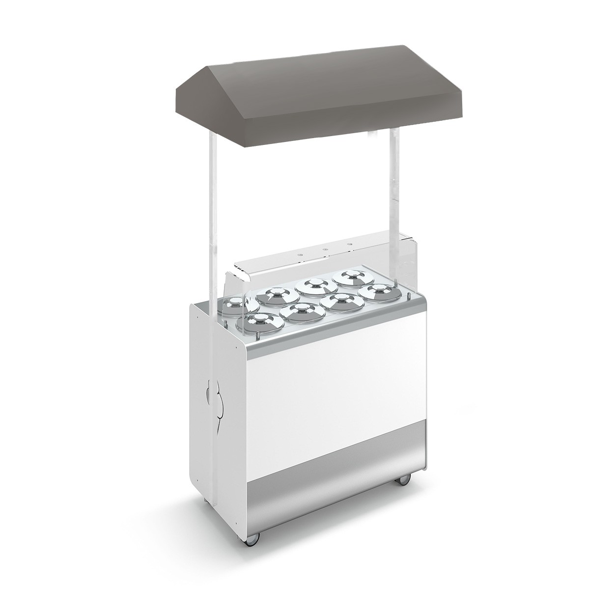 Banco gelato ventilato su ruote Joy 8 pozzetti con riserva e cappottina telescopica grigio, L 1076 x P 856 x H 2170 mm